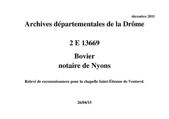 Relevé de reconnaissances pour la chapelle Saint-Étienne de Venterol (26 avril 1515).