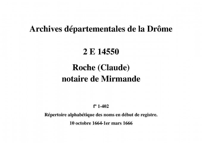 10 octobre 1664-1er mars 1666