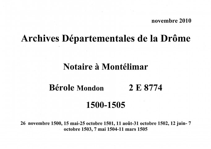 Notes étendues (26 novembre 1500-11 mars 1505).
