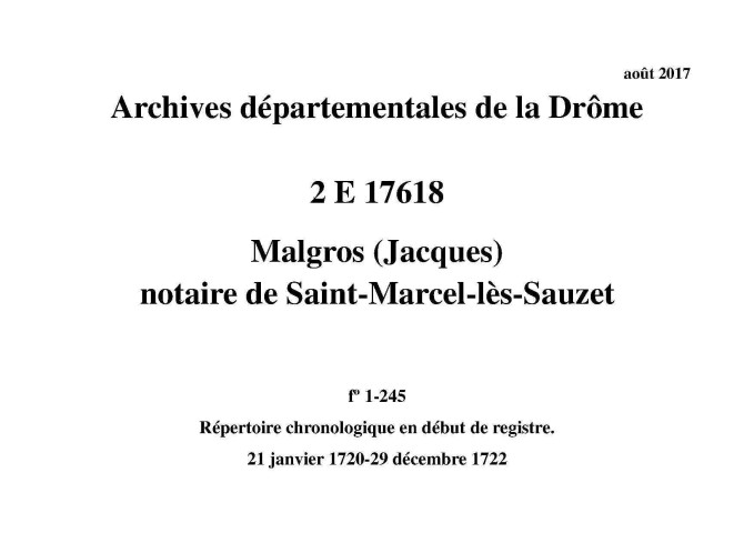 21 janvier 1720-29 décembre 1722