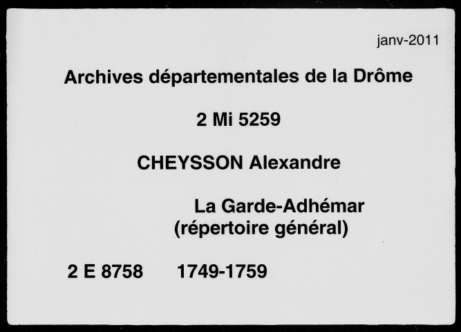 Répertoire général (28 septembre 1749-5 mars 1759).