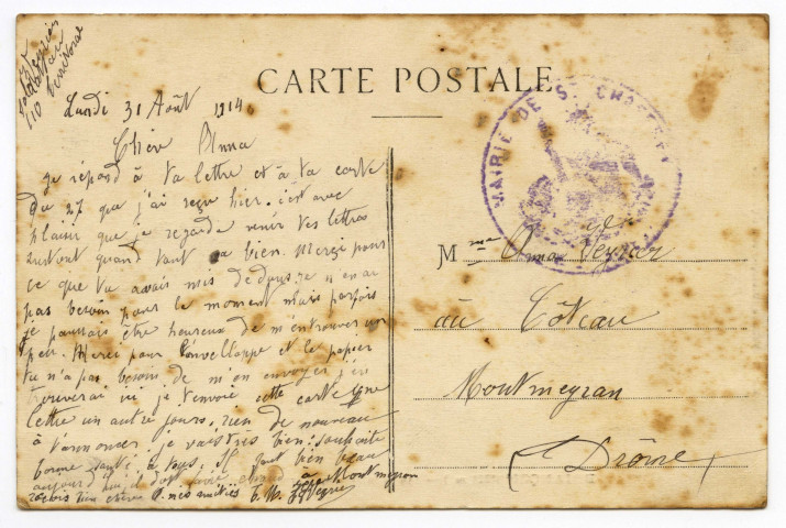 Cartes postales à sa femme Anna.