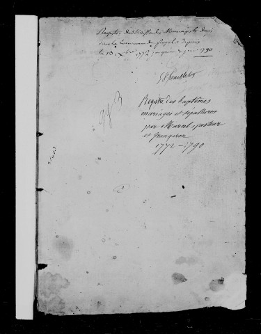 Baptêmes, mariages, sépultures (1772-1790).