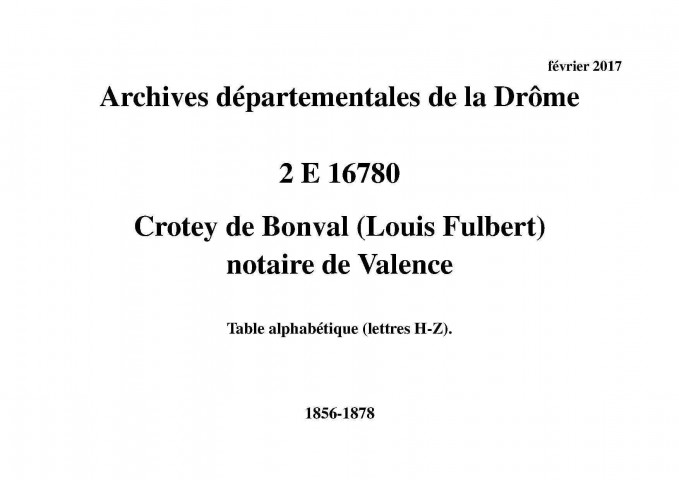 Table alphabétique (lettres H-Z) (1856-1878).