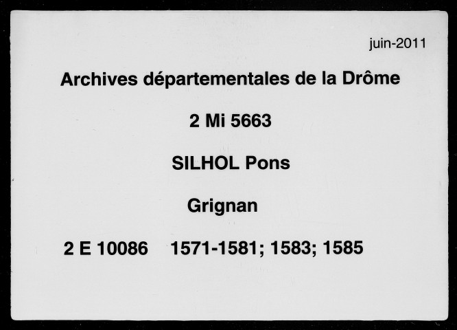 1er janvier 1571-13 mai 1585