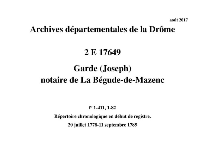 20 juillet 1778-11 septembre 1785