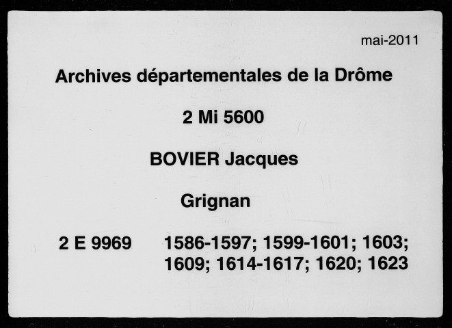 1er janvier 1586-16 décembre 1623