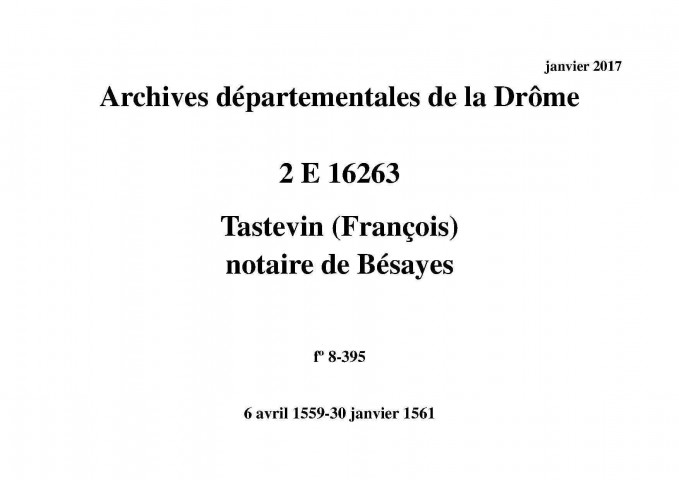 6 avril 1559-30 janvier 1561