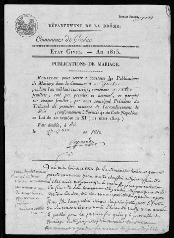 Publications de mariages (1813-1842).