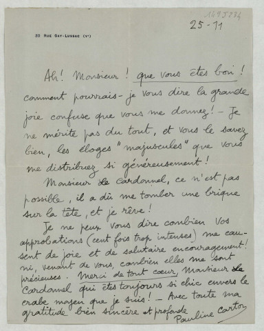 LAS  le remerciant pour les éloges écrites sur elle.