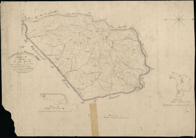 Section A, Église (l'). Église (l') (lieu-dit, parcelles n° 290-296 bis), Église (l') (lieu-dit, parcelles n° 309-333) (agrandissements).