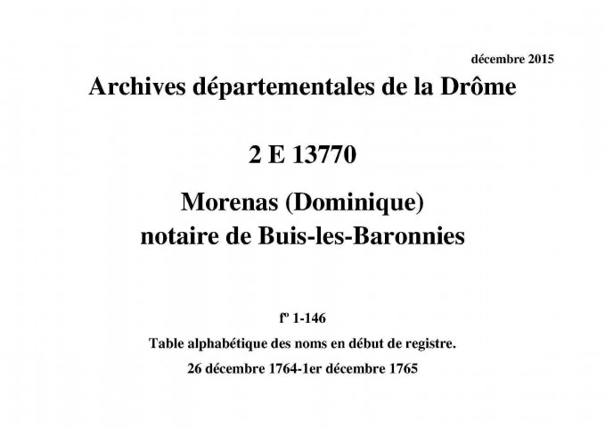 26 décembre 1764-1er décembre 1765