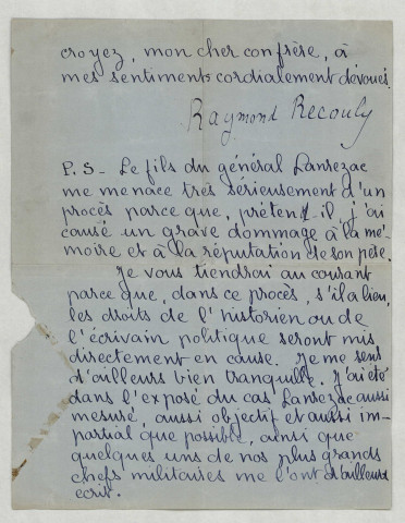 Recouly Raymond, écrivain, historien.