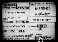 Paroisse d'Ansage. - Baptêmes, mariages, sépultures (1651-1792).