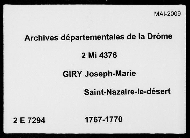 22 mars 1767-16 novembre 1770