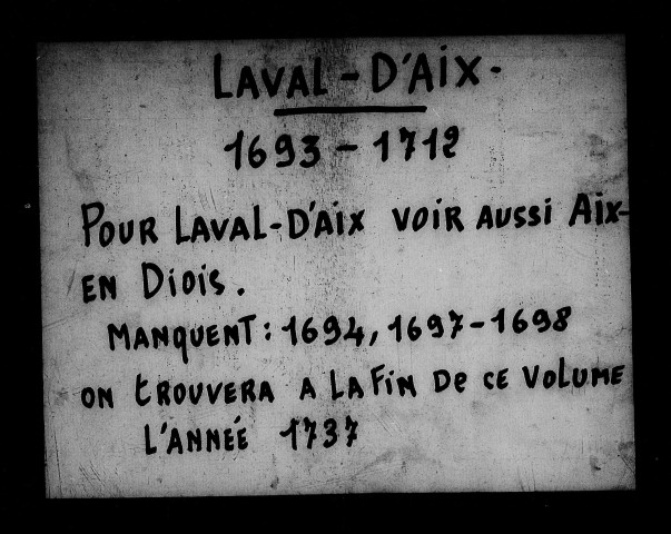 Baptêmes, mariages, sépultures (1693-1738).