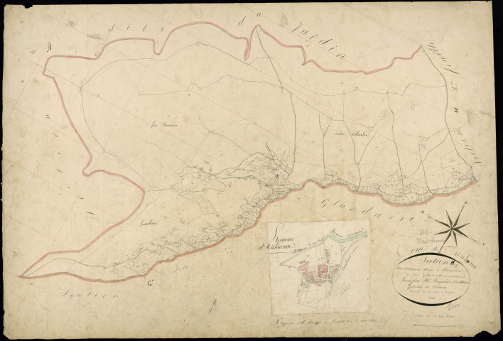 Section H1, Archiane, Menée et Bénévise. Archiane (hameau, parcelles n° 96-146) (agrandissement).