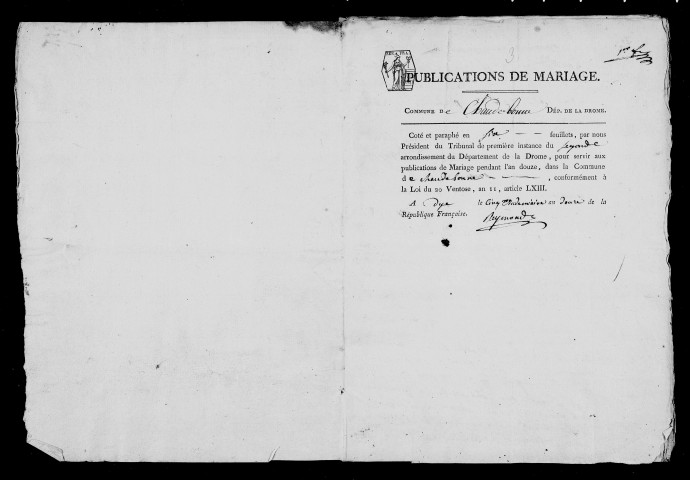 Publications de mariages (an XII-1842).