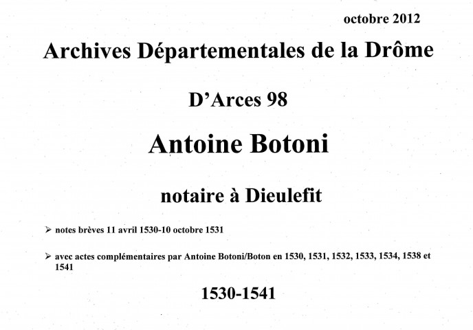 Notes brèves (11 avril 1530-10 octobre 1531).