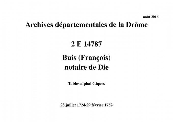 Tables alphabétiques (23 juillet 1724-29 février 1752).