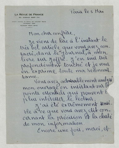 Recouly Raymond, écrivain, historien.