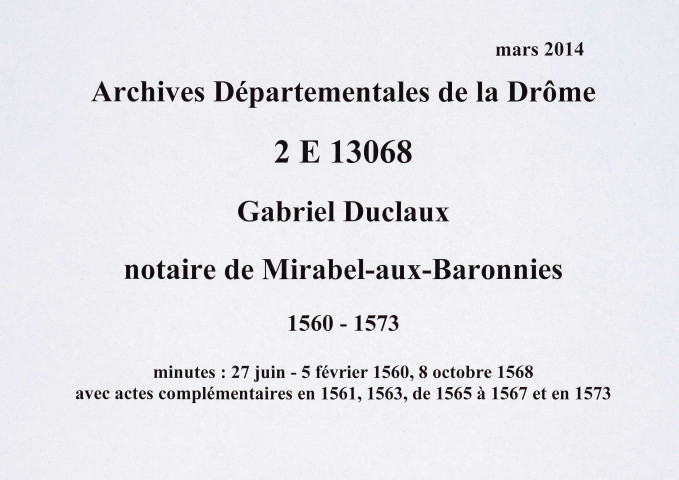 27 juin 1560-5 février 1561