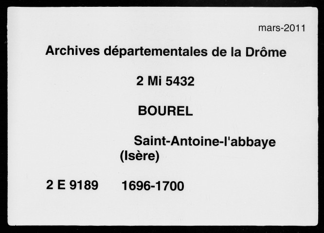 1er janvier 1696-7 décembre 1700