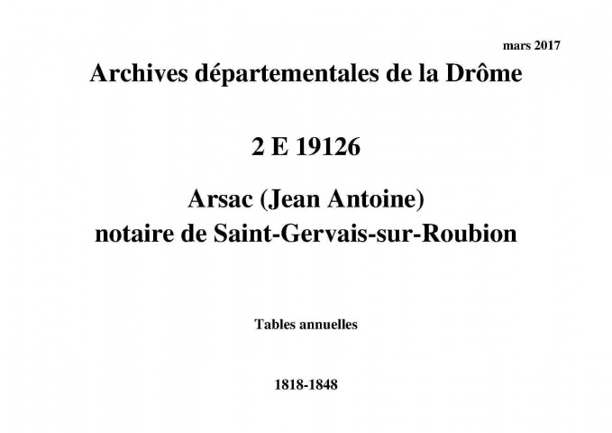 Tables annuelles (1818-1848).