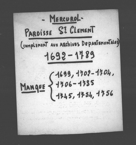 Paroisse de Saint-Clément. - Baptêmes, mariages, sépultures (1692-1789).