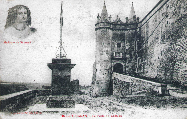 L'entrée du château et le portrait de Madame de Sévigné.