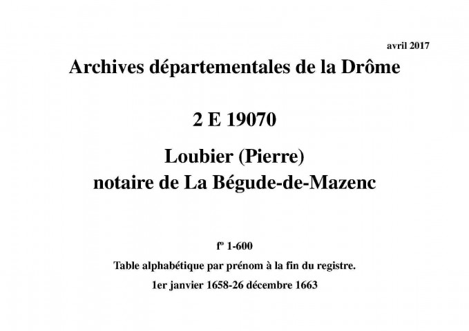 1er janvier 1658-26 décembre 1663