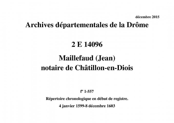 4 janvier 1599-8 décembre 1603