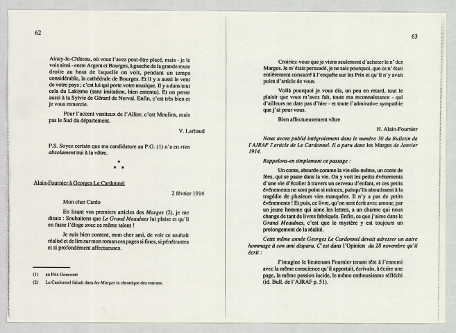 Lettres rassemblées par Georges Le Cardonnel.