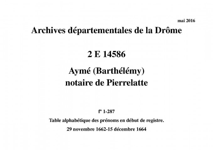 29 novembre 1662-15 décembre 1664