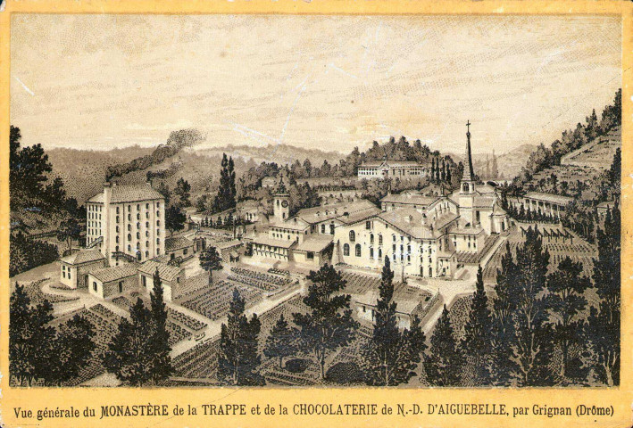 Reproduction d'une gravure représentant la vue générale de l'abbaye.