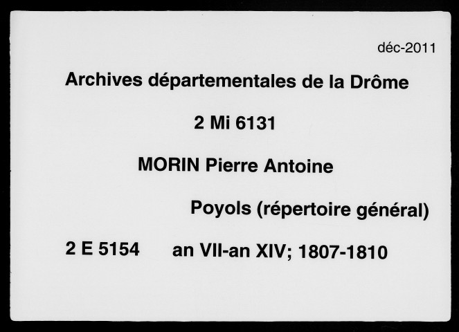 Répertoire général (5 vendémiaire an VII-31 décembre 1810).