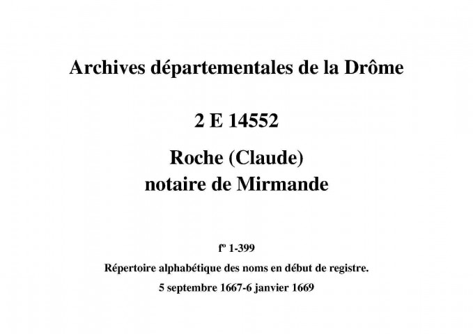 5 septembre 1667-6 janvier 1669