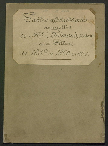 Tables alphabétiques annuelles (1839-1860).