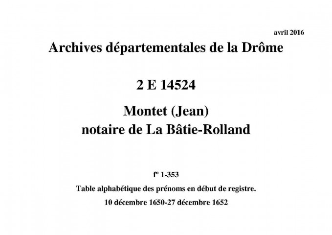 10 décembre 1650-27 décembre 1652