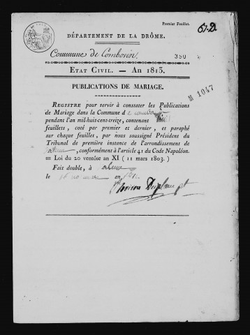 Publications de mariages (1813-1822).