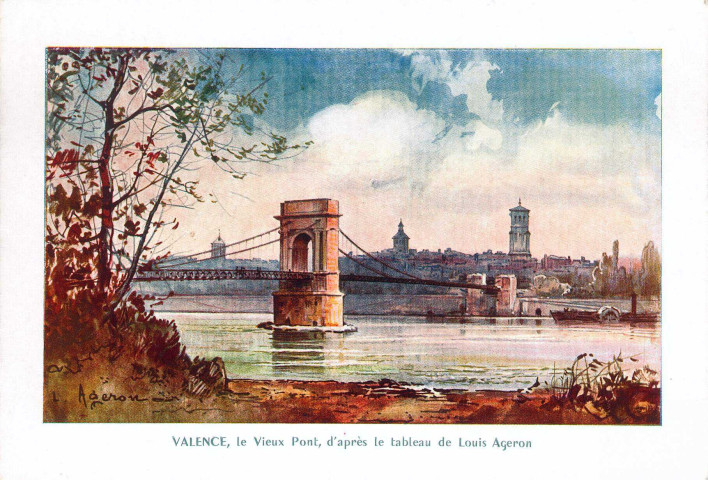 Reproduction d'un tableau de Louis Ageron représentant le pont suspendu.