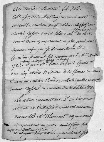 Procédures pour paiement de dettes et obligations (1758-1787), procédures diverses incomplètes ; propriétés de la Chartreuse-Fontaine, limites, chemins, arrosages, etc. ; lettres diverses, pensions et reconnaissances.