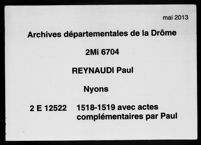 Notes brèves (29 décembre 1518-30 novembre 1519).