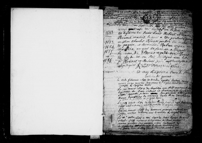 Religion catholique. - Baptêmes, mariages, sépultures (1683-1792).