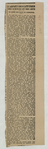 « Un livre sur Louis Le Cardonnel », rubrique Carnet des Lettres des Sciences et des Arts, s.d.