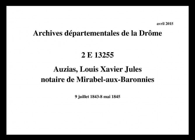 Répertoires alphabétiques (9 juillet 1843-8 mai 1845).