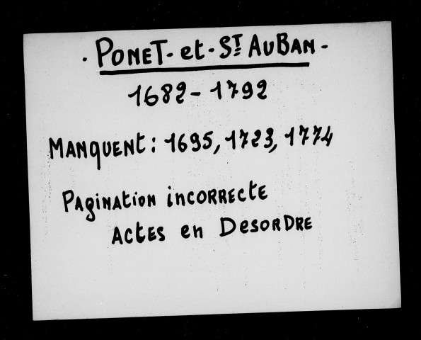 Baptêmes, mariages, sépultures (1682-1792).