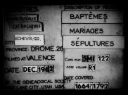 Baptêmes, mariages, sépultures (1664-1792).