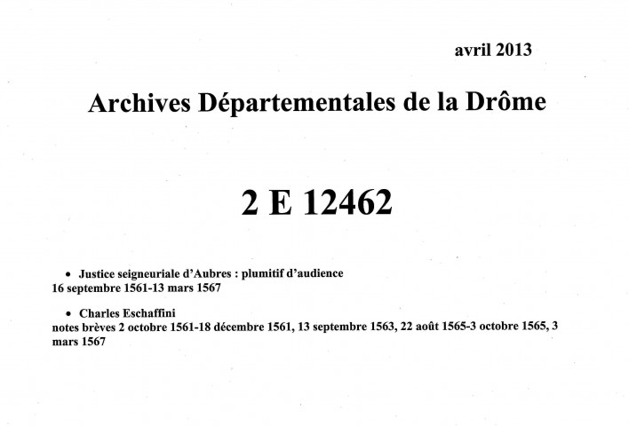 Notes brèves (2 octobre 1561-4 octobre 1566).