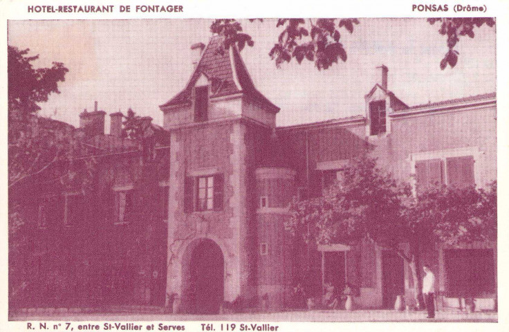 Carte publicitaire de l'hôtel-restaurant au château de Fontager.